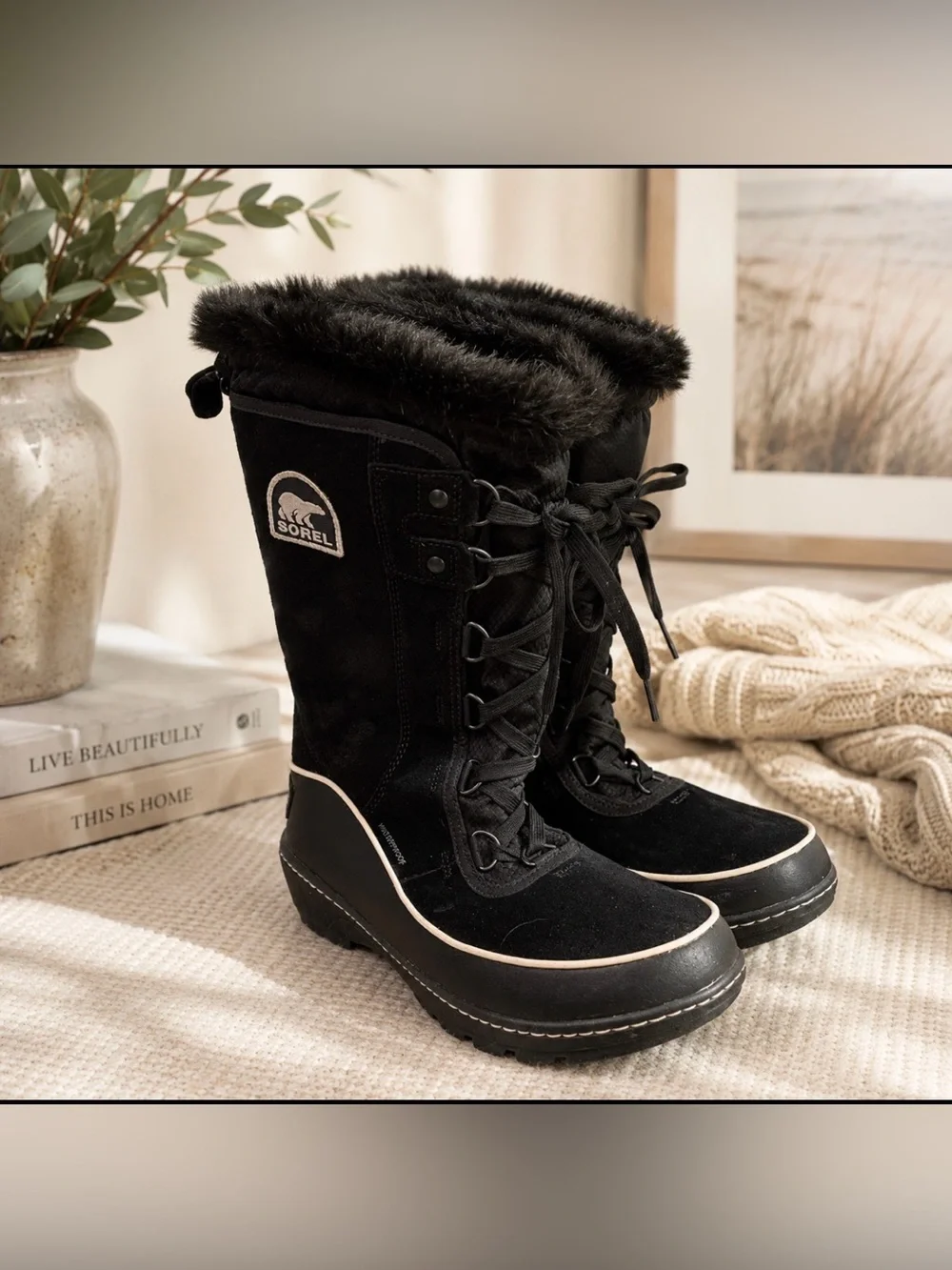 Sorel size 9 black waterproof fur lined winter boots